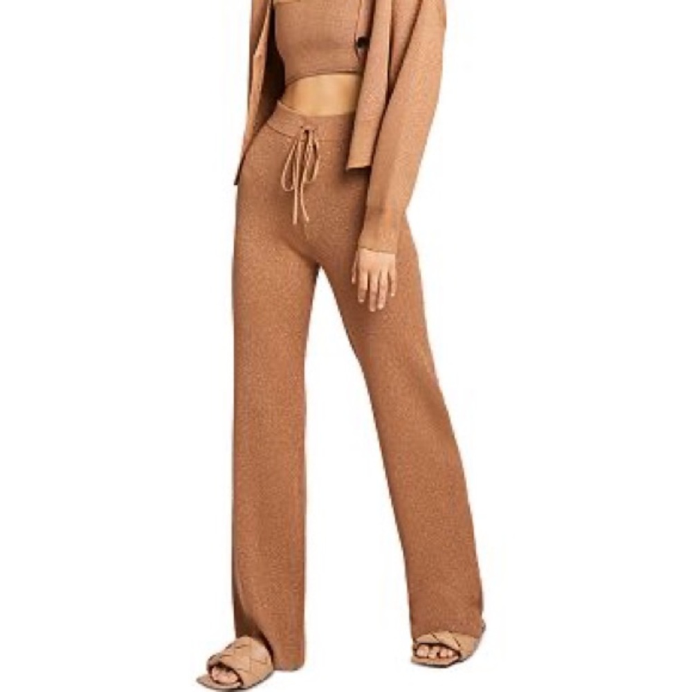 A.L.C. Quentin Toffee tan metallic high rise wide leg knit pants and tube top